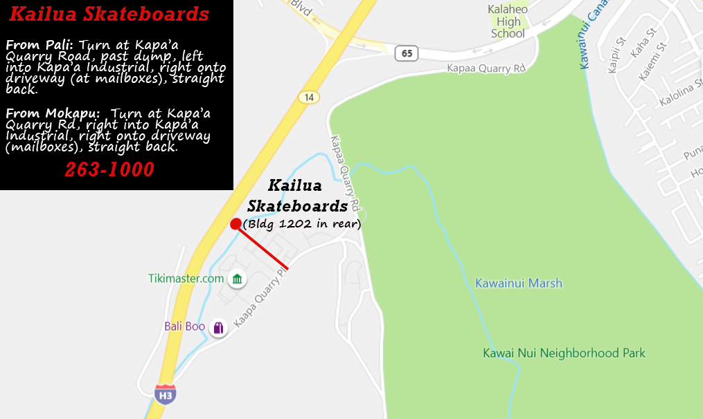 Map to Kailua Skateboards